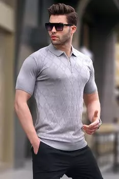 Трикотаж с рисунком Серая футболка поло 6357 MADMEXT