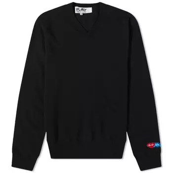 Трикотаж с V-образным вырезом Comme des Garons Play Invader Heart, черный