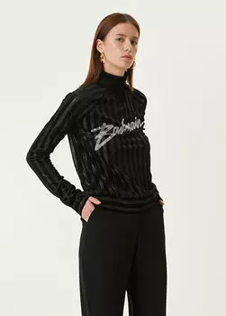 Трикотаж в черную серебряную полоску Balmain