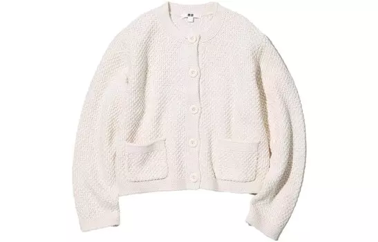 Кардиган Uniqlo Tweed, 01 молочно-белый