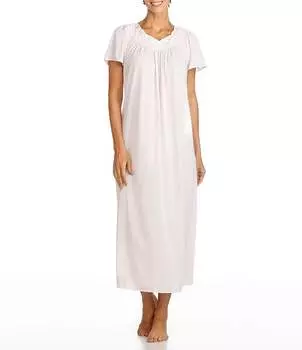 Трикотажная балетная ночная рубашка Miss Elaine с цветочной вышивкой и круглым вырезом и короткими рукавами, розовый