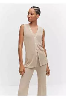 Трикотажная блузка на пуговицах Mango, бежевый