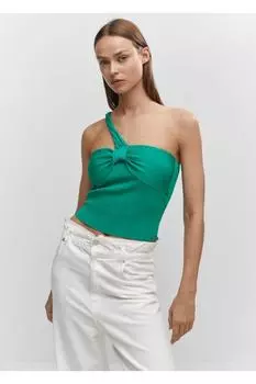 Трикотажная блузка с асимметричным воротником Mango, зеленый