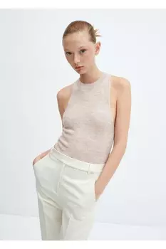 Трикотажная блузка с круглым воротником Mango, серый