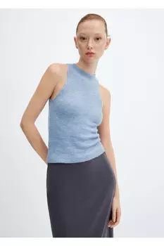 Трикотажная блузка с круглым воротником Mango, синий