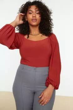 Трикотажная блузка с квадратным воротником Trendyol, оранжевый