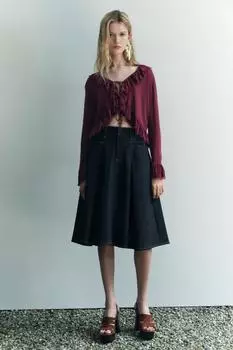 Трикотажная блузка с оборками ZARA, цвет aubergine