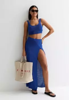 Трикотажная длинная юбка с запахом New Look, пляжный аксессуар New Look, синий