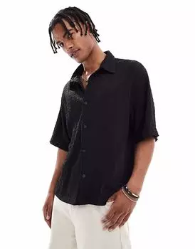 Трикотажная фактурная рубашка Bershka черного цвета