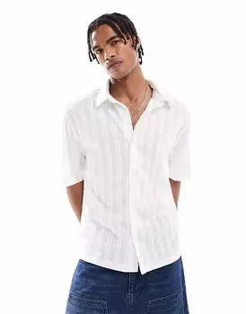 Трикотажная фактурная рубашка Bershka цвета экрю