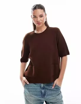 Трикотажная футболка ASOS DESIGN коричневого цвета с накладными карманами