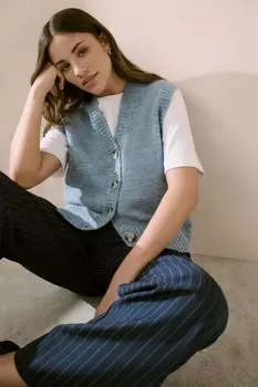 Трикотажная футболка без рукавов с пуговицами спереди Next, синий