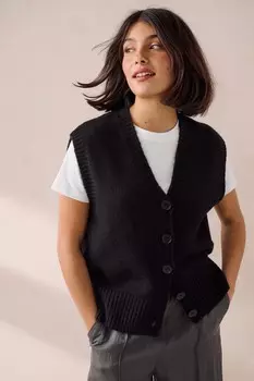 Трикотажная футболка без рукавов с пуговицами спереди Next, черный