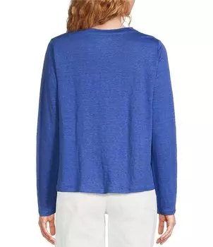 Трикотажная футболка из органического льна Eileen Fisher с круглым вырезом и длинными рукавами, синий