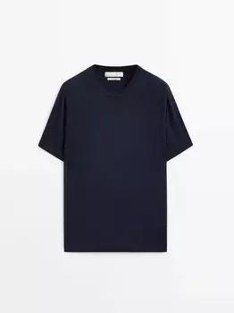 Трикотажная футболка из смеси шерсти и кашемира Massimo Dutti, темно-синий