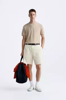 Трикотажная футболка из вискозной смеси ZARA, песочный