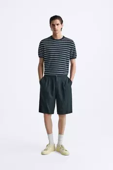 Трикотажная футболка из вискозной смеси ZARA, темно-синий/белый