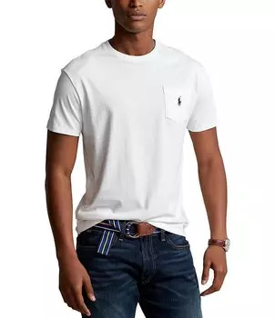 Трикотажная футболка классического кроя Polo Ralph Lauren с карманами и короткими рукавами, белый