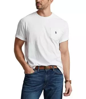 Трикотажная футболка классического кроя Polo Ralph Lauren Big & Tall с круглым вырезом и карманами, белый