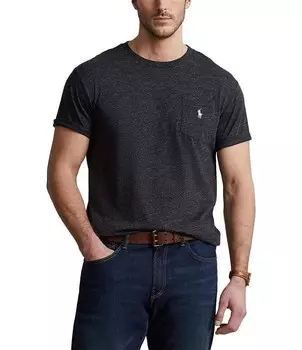 Трикотажная футболка классического кроя Polo Ralph Lauren Big & Tall с круглым вырезом и карманами, черный