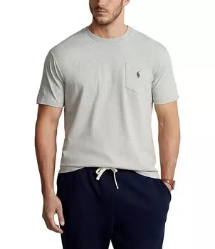 Трикотажная футболка классического кроя Polo Ralph Lauren Big & Tall с круглым вырезом и карманами, серый