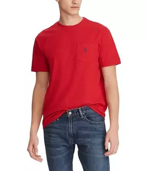 Трикотажная футболка классического кроя Polo Ralph Lauren с карманами и короткими рукавами, красный