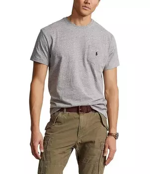 Трикотажная футболка классического кроя Polo Ralph Lauren с карманами и короткими рукавами, серый