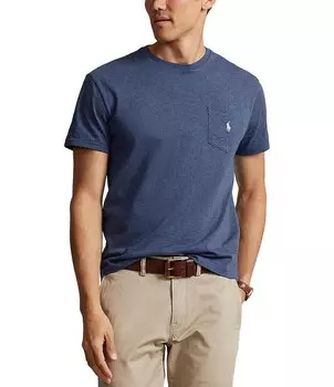 Трикотажная футболка классического кроя Polo Ralph Lauren с карманами и короткими рукавами, синий
