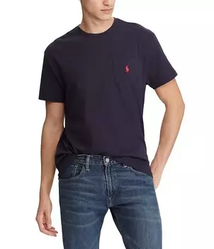 Трикотажная футболка классического кроя Polo Ralph Lauren с карманами и короткими рукавами, синий