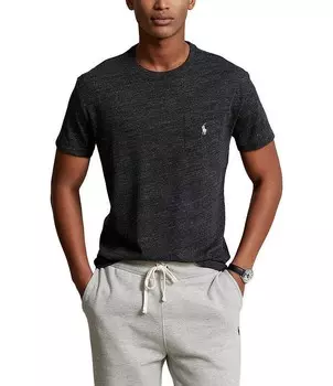 Трикотажная футболка классического кроя Polo Ralph Lauren с карманами и короткими рукавами, черный