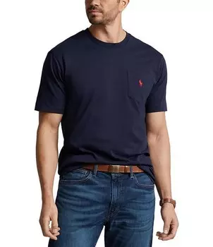 Трикотажная футболка классического кроя Polo Ralph Lauren Big & Tall с круглым вырезом и карманами, синий