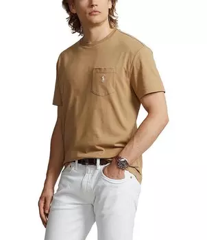 Трикотажная футболка классического кроя Polo Ralph Lauren с карманами и короткими рукавами, бежевый