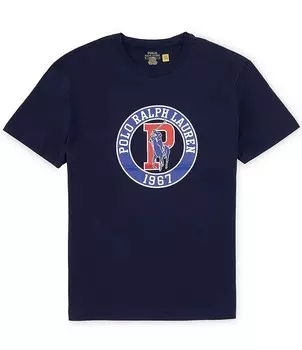 Трикотажная футболка классического кроя с короткими рукавами и графикой Polo Ralph Lauren, синий