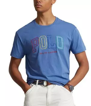 Трикотажная футболка классического кроя с логотипом Polo Ralph Lauren и короткими рукавами, синий