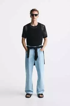 Трикотажная футболка крючком Zara, черный