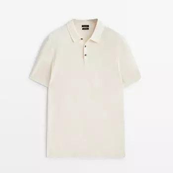 Трикотажная футболка Massimo Dutti Herringbone Knit Cotton Polo, кремовый