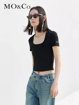 Трикотажная футболка Moco с U-образным воротником, черный