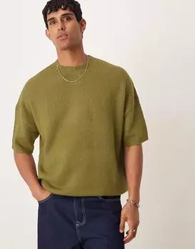 Трикотажная футболка оверсайз ASOS DESIGN цвета хаки
