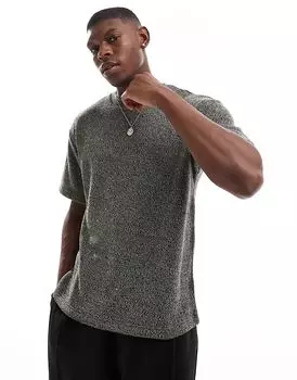 Трикотажная футболка Pacsun с короткими рукавами в меланжево-черном цвете