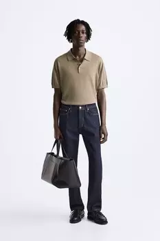 Трикотажная футболка поло из хлопка - лиоцелла ZARA, песочный