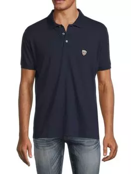 Трикотажная футболка-поло с короткими рукавами и логотипом Lamborghini, темно-синий