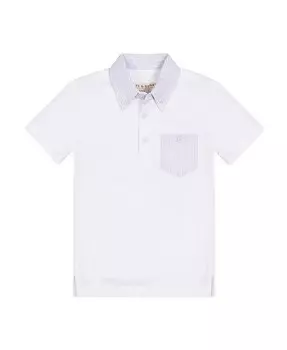 Трикотажная футболка-поло с короткими рукавами и отделкой из жатого хлопка для маленьких мальчиков Hope & Henry, белый