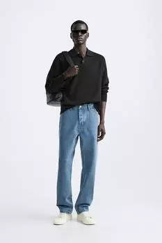 Трикотажная футболка поло ZARA, черный