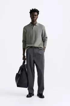 Трикотажная футболка поло ZARA, хаки