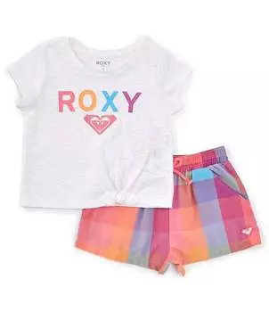 Трикотажная футболка Roxy Little/Big Girls 2T-6X Slub с короткими комплектами из муслина с принтом, мультиколор