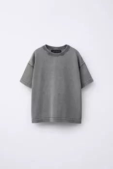 Трикотажная футболка с эффектом выцветания ZARA, серый