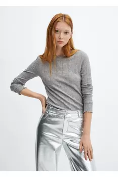 Трикотажная футболка с длинным рукавом Mango, серый