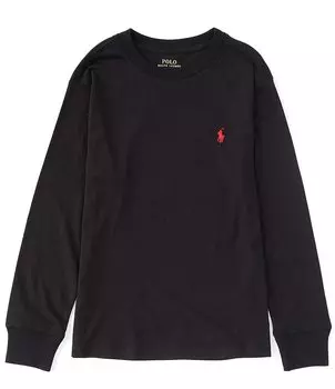 Трикотажная футболка с длинными рукавами и круглым вырезом Polo Ralph Lauren Big Boys 8–20, черный