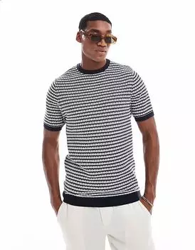 Трикотажная футболка с фактурным узором Threadbare Stripe темно-синего цвета