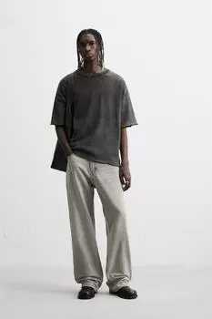 Трикотажная футболка с контрастным принтом ZARA, черный